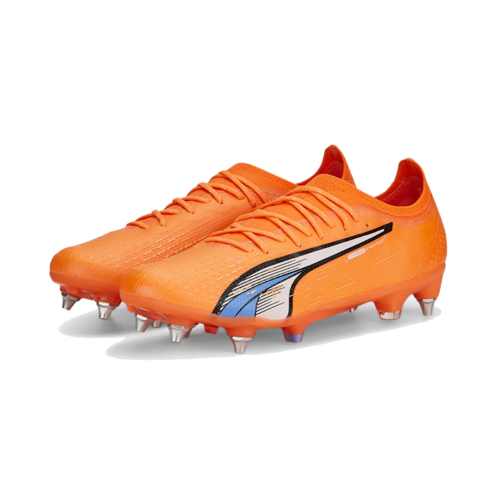 PUMA Ultra Ultimate IJzeren-Nop Voetbalschoenen (SG) Oranje Wit Blauw