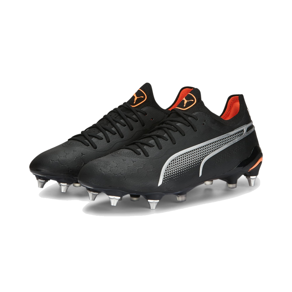 PUMA King Ultimate IJzeren-Nop Voetbalschoenen (SG) Zwart Zilver Oranje