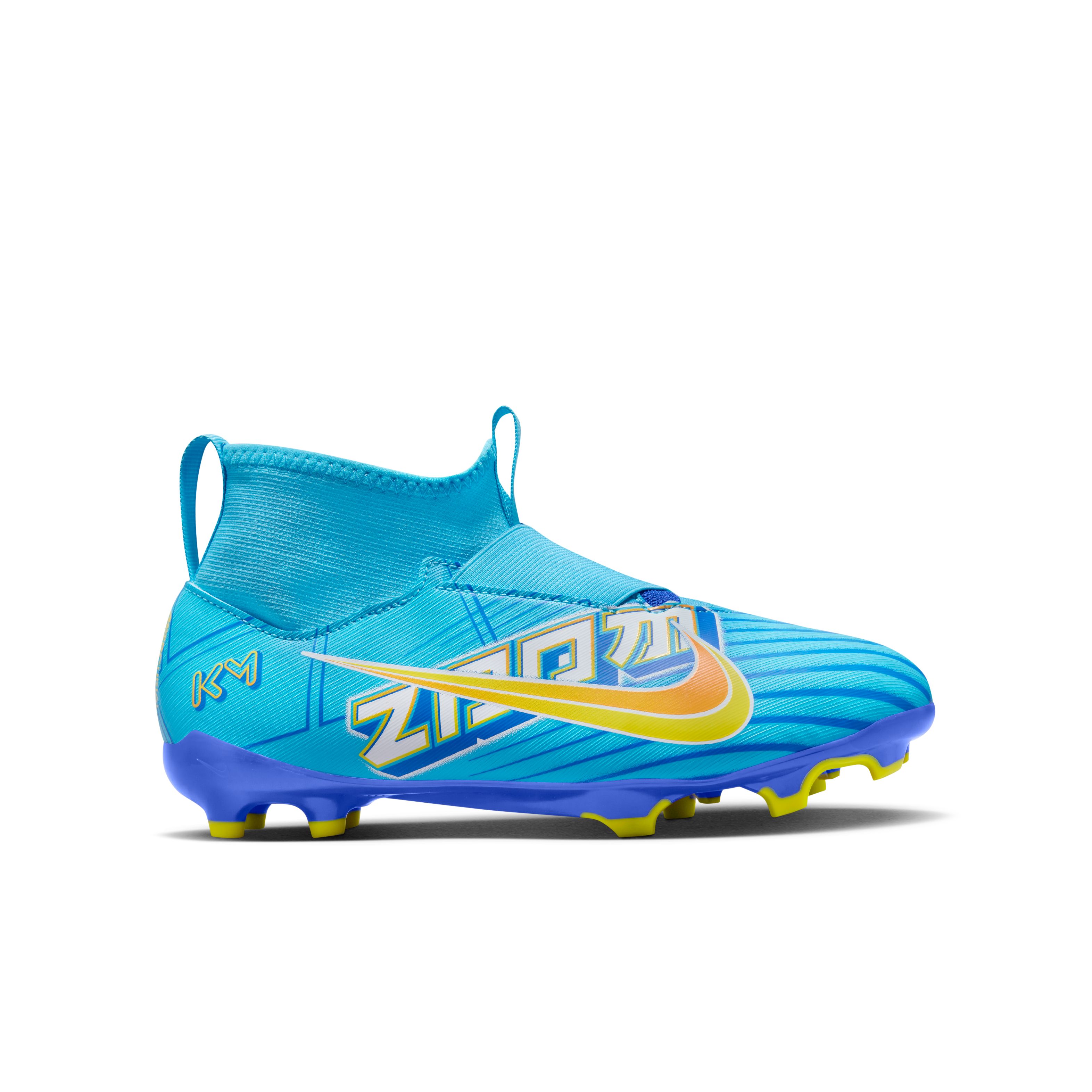 Nike Zoom Mercurial Superfly 9 Mbappé Academy Gras / Kunstgras Voetbalschoenen (MG) Kids Lichtblauw Geel Oranje