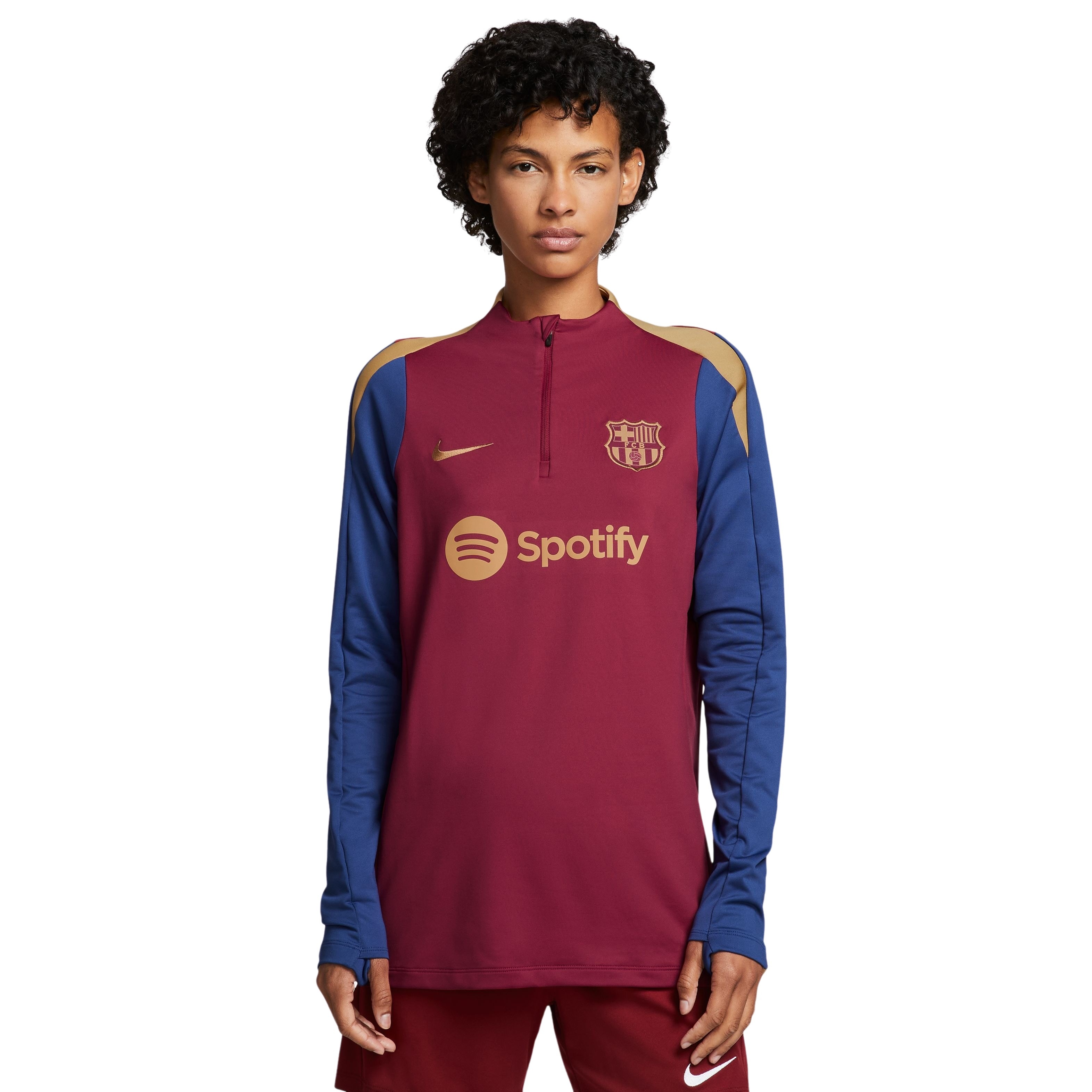 Nike FC Barcelona Strike Trainingstrui 1/4-Zip 2023-2024 Dames Bordeauxrood Donkerblauw Goud