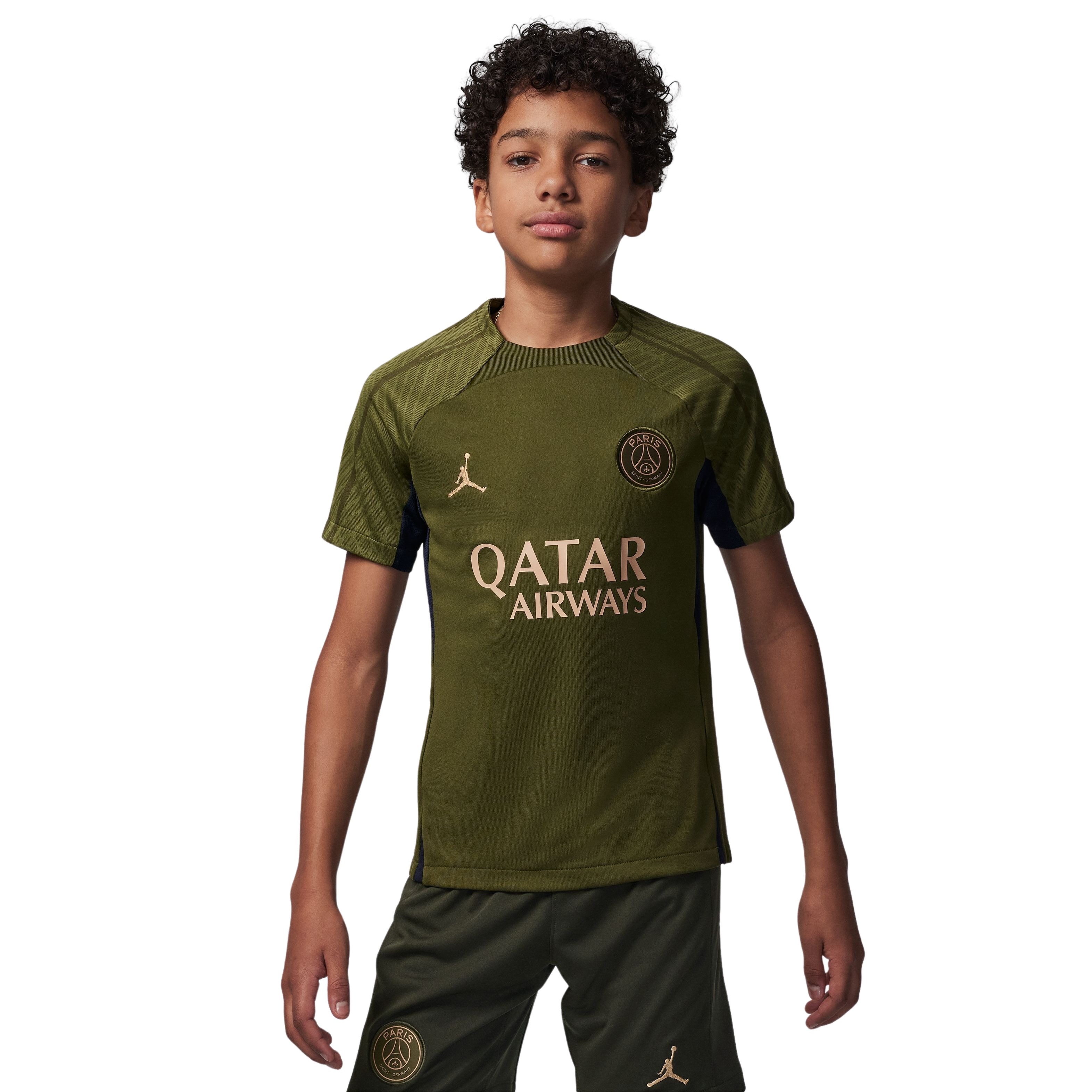 Nike Paris Saint-Germain X Jordan Strike Trainingsshirt 2023-2024 Kids Donkergroen Beige