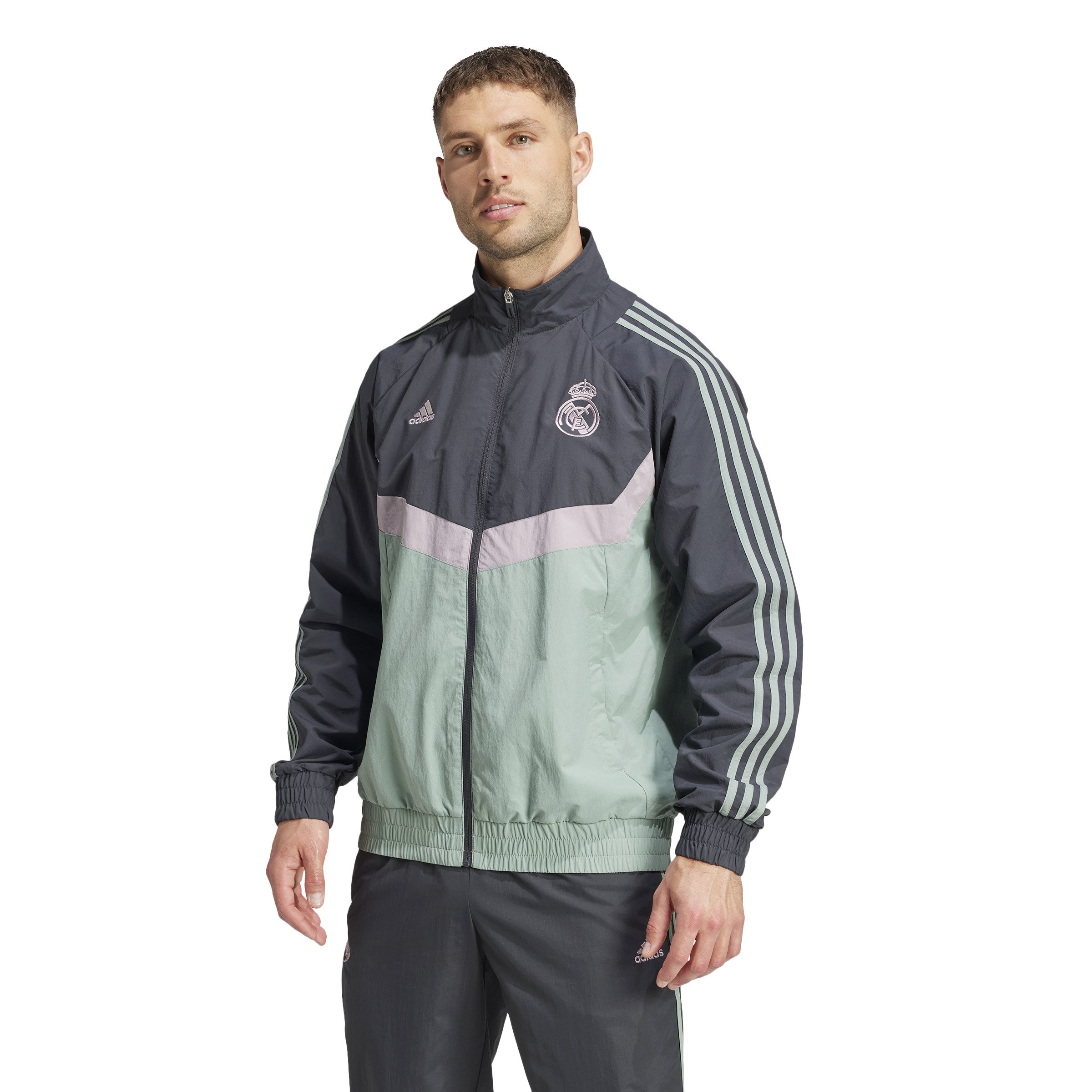 Adidas Real Madrid Trainingsjack Woven 2024-2025 Donkergrijs Groen Paars