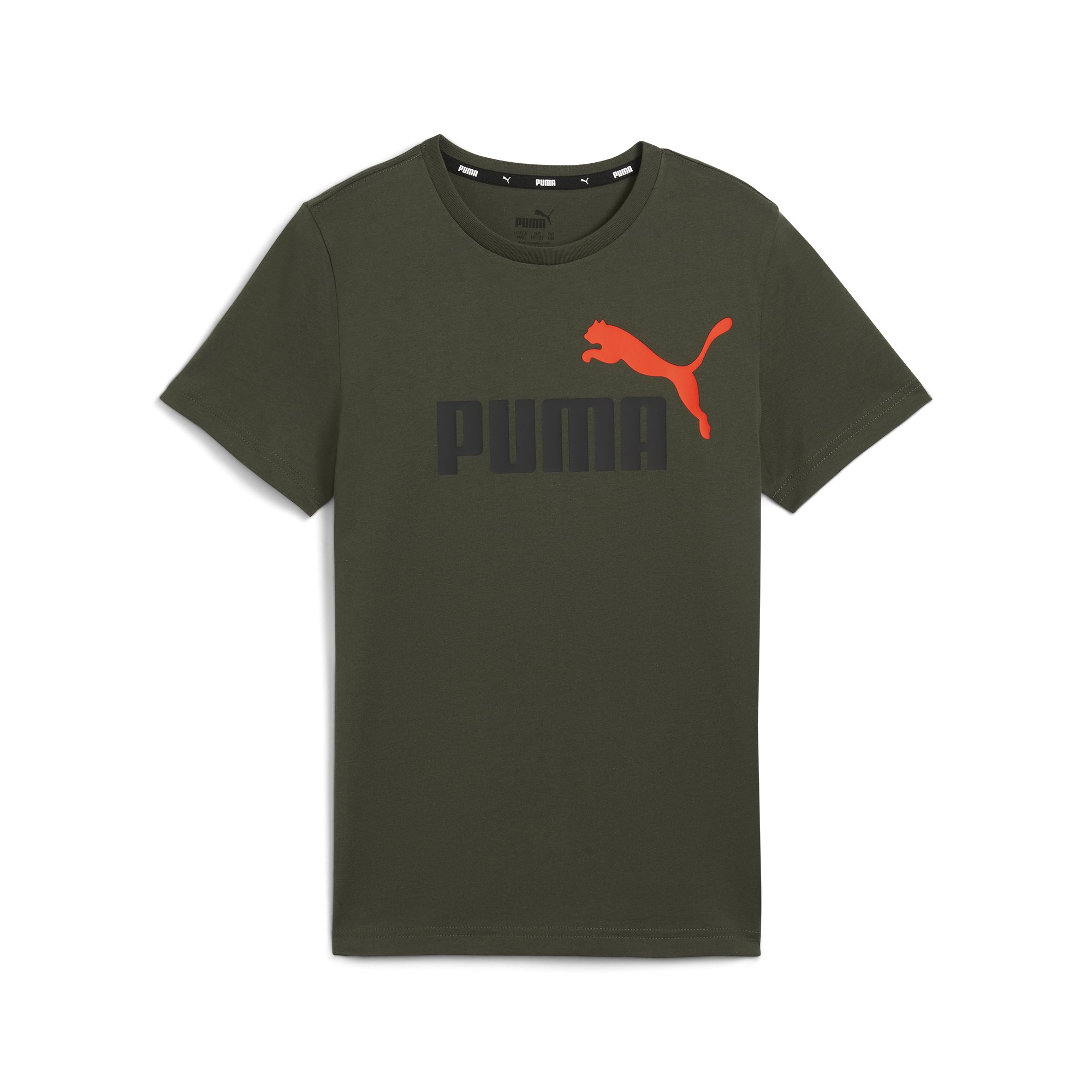 PUMA Essentials+ 2 Logo T-Shirt Kids Olijfgroen Zwart Rood