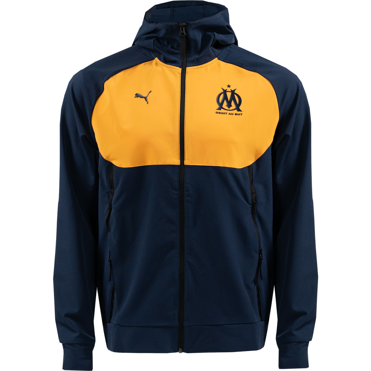 PUMA Olympique Marseille Pumatech Trainingsjack Woven 2024-2025 Donkerblauw Oranje