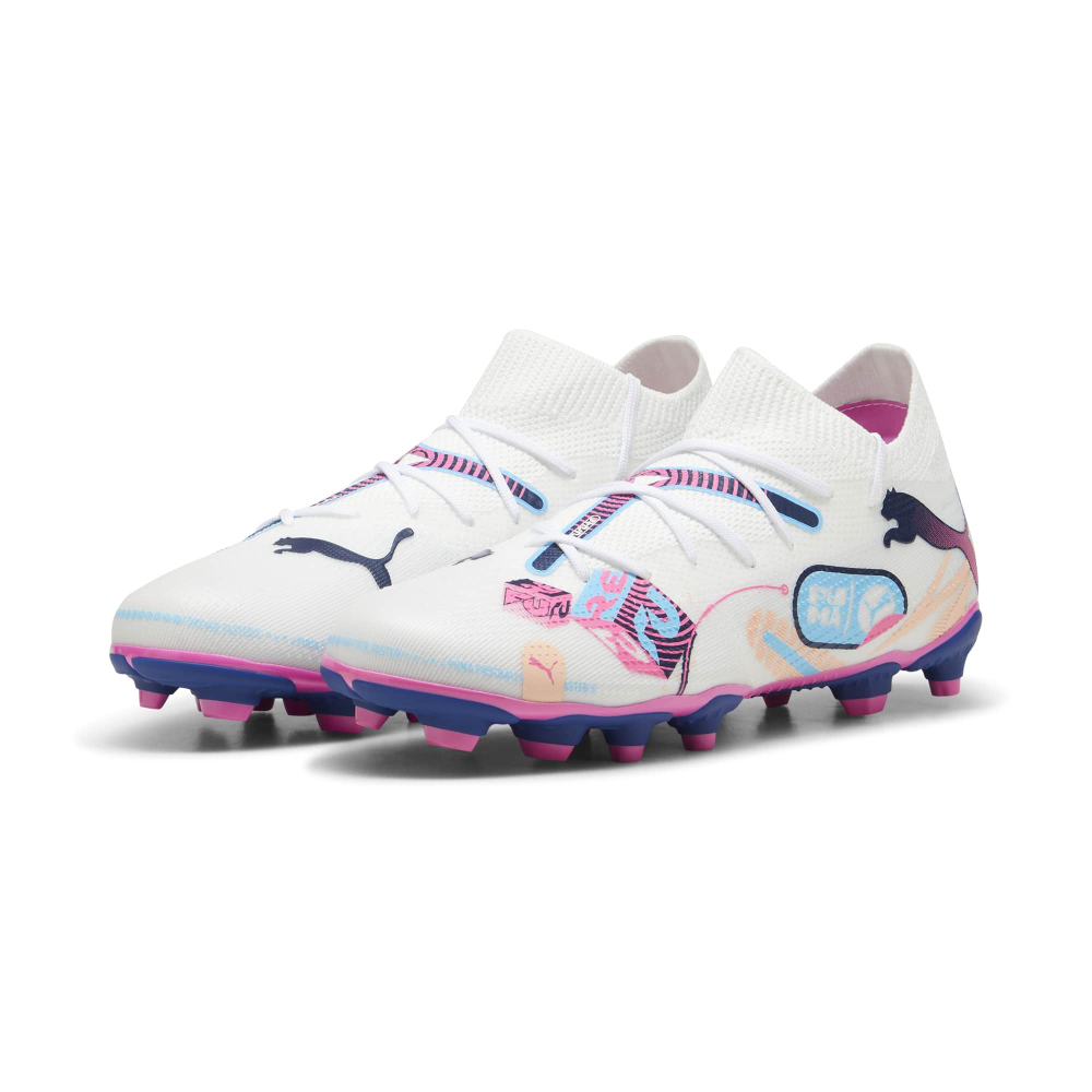 PUMA Future 7 Match Gras / Kunstgras Voetbalschoenen (MG) Kids Wit Blauw Roze