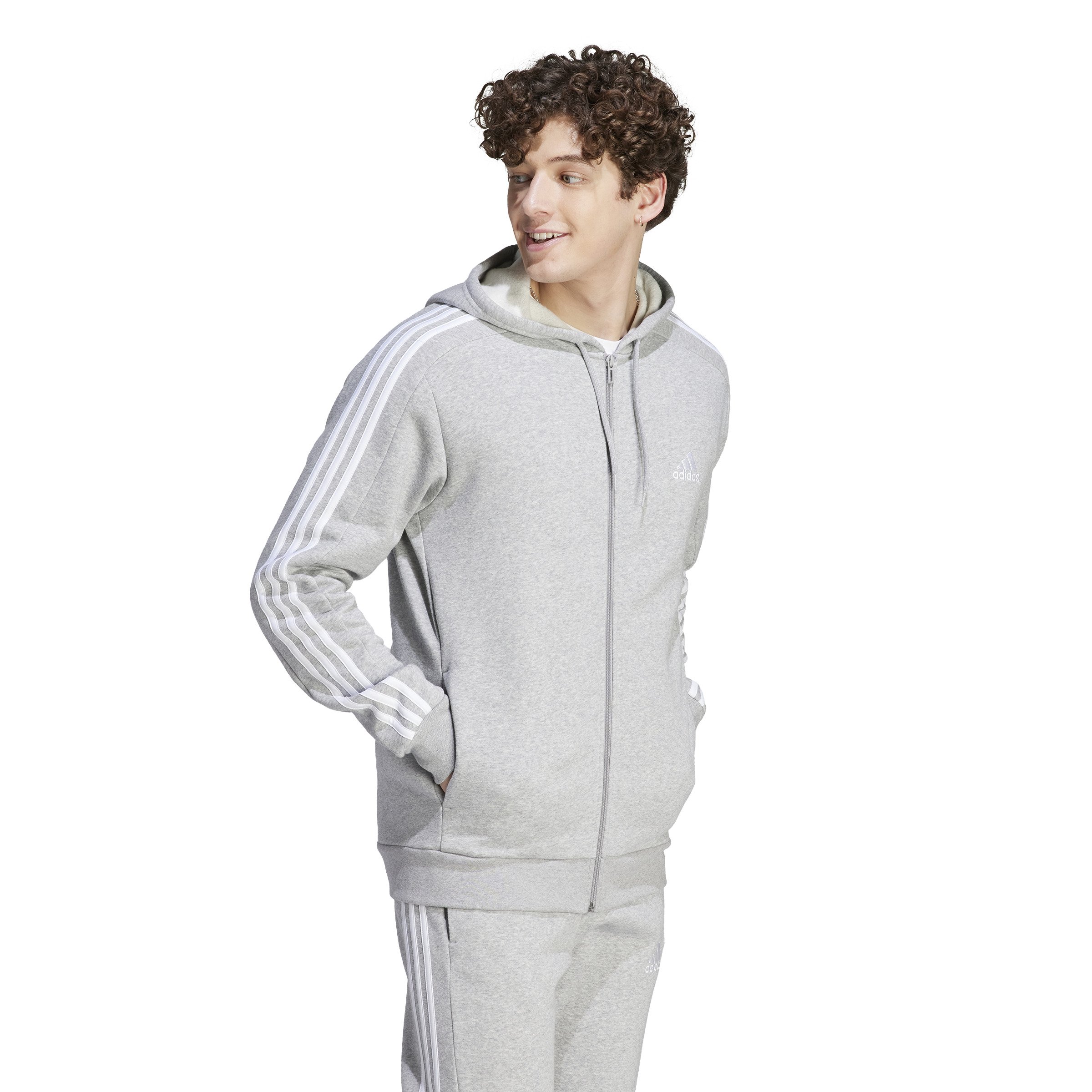 adidas Sportswear Essentials Fleece 3-Stripes Ritshoodie - Heren - Grijs - XS