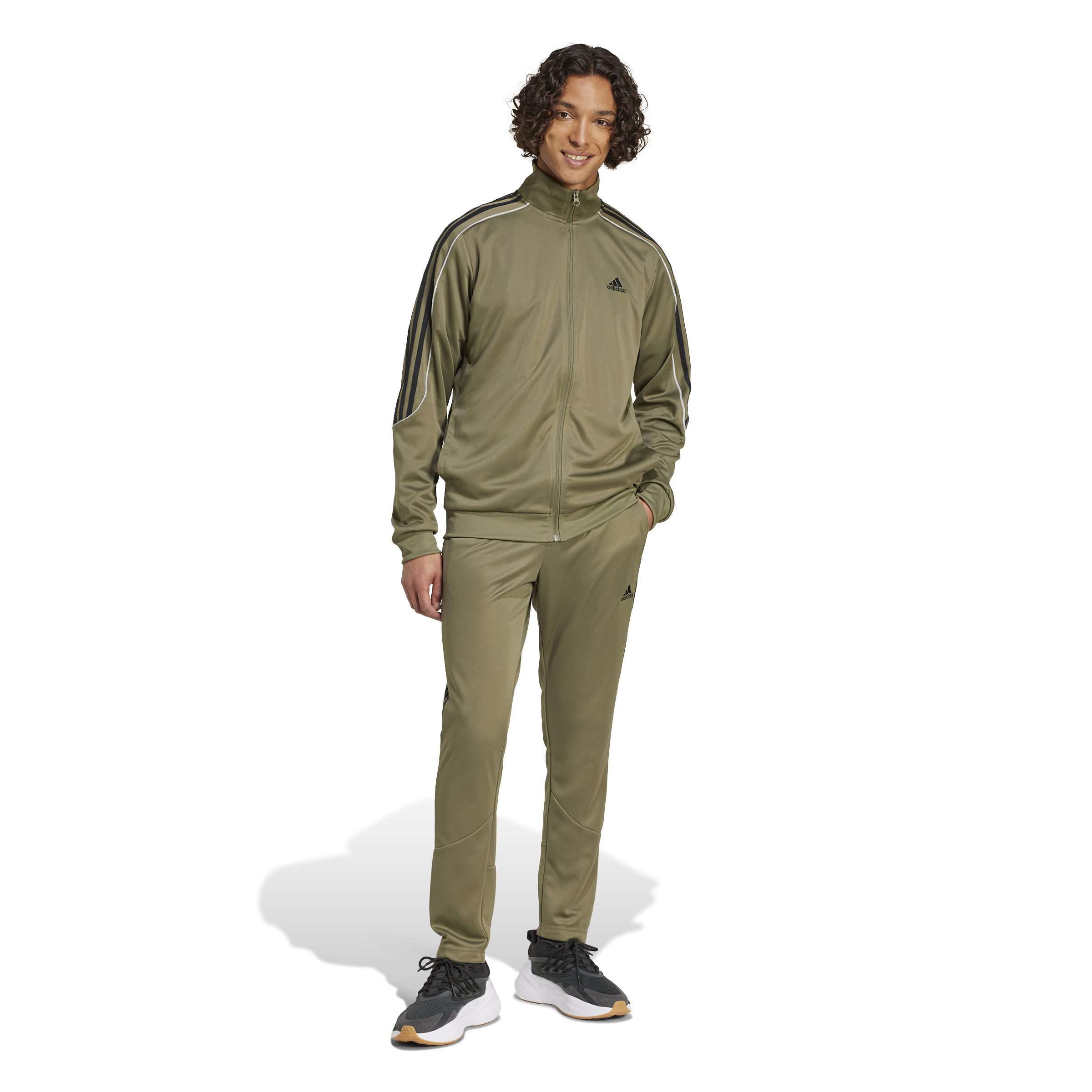 adidas Sportswear 3-Stripes Trainingspak Full-Zip Olijfgroen Zwart