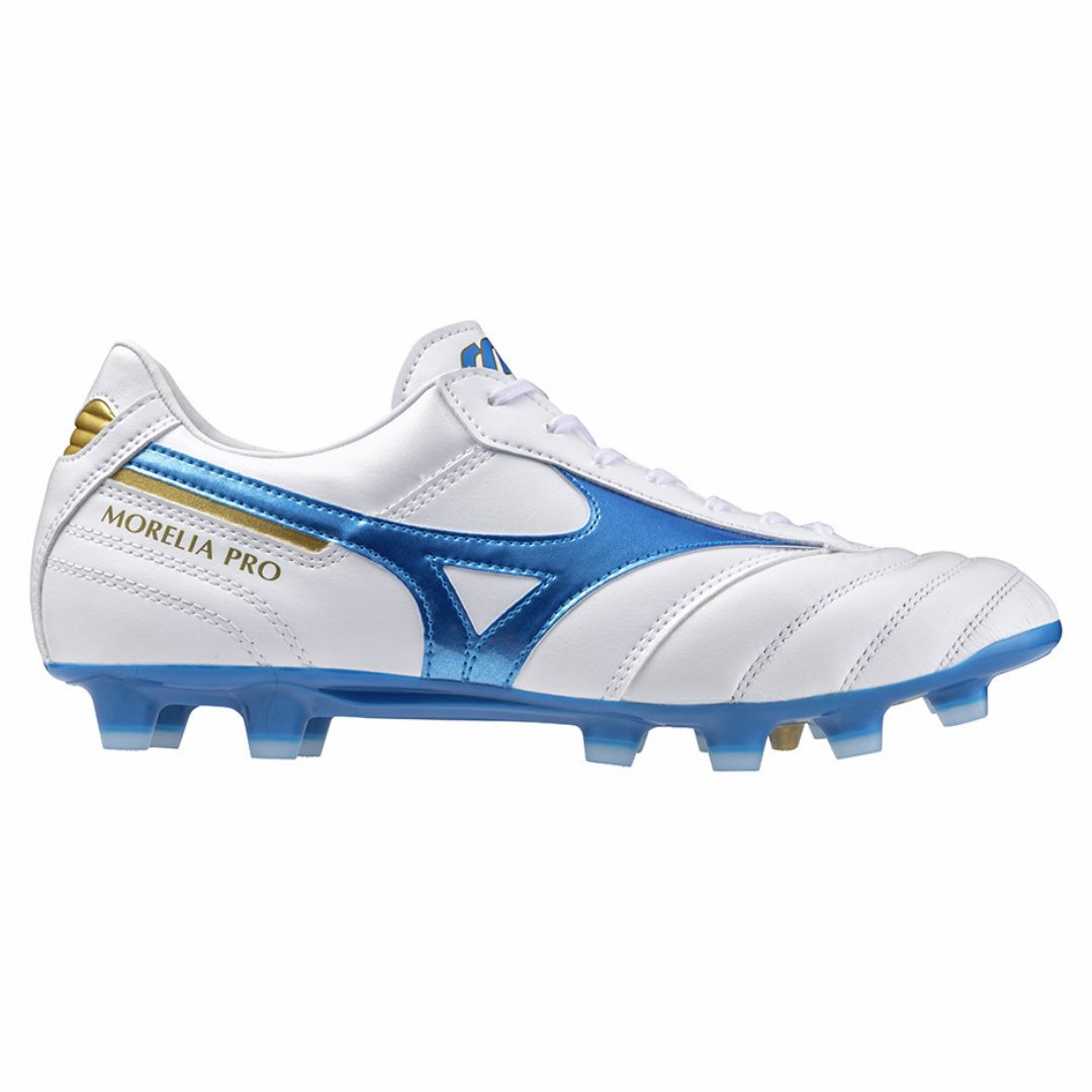 Mizuno Morelia II Pro Gras Voetbalschoenen (FG) Wit Blauw Goud