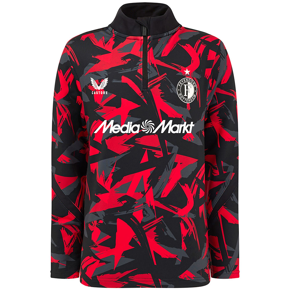 Castore Feyenoord Pre-Match Trainingstrui 1/4-Zip 2024-2025 Kids Zwart Rood