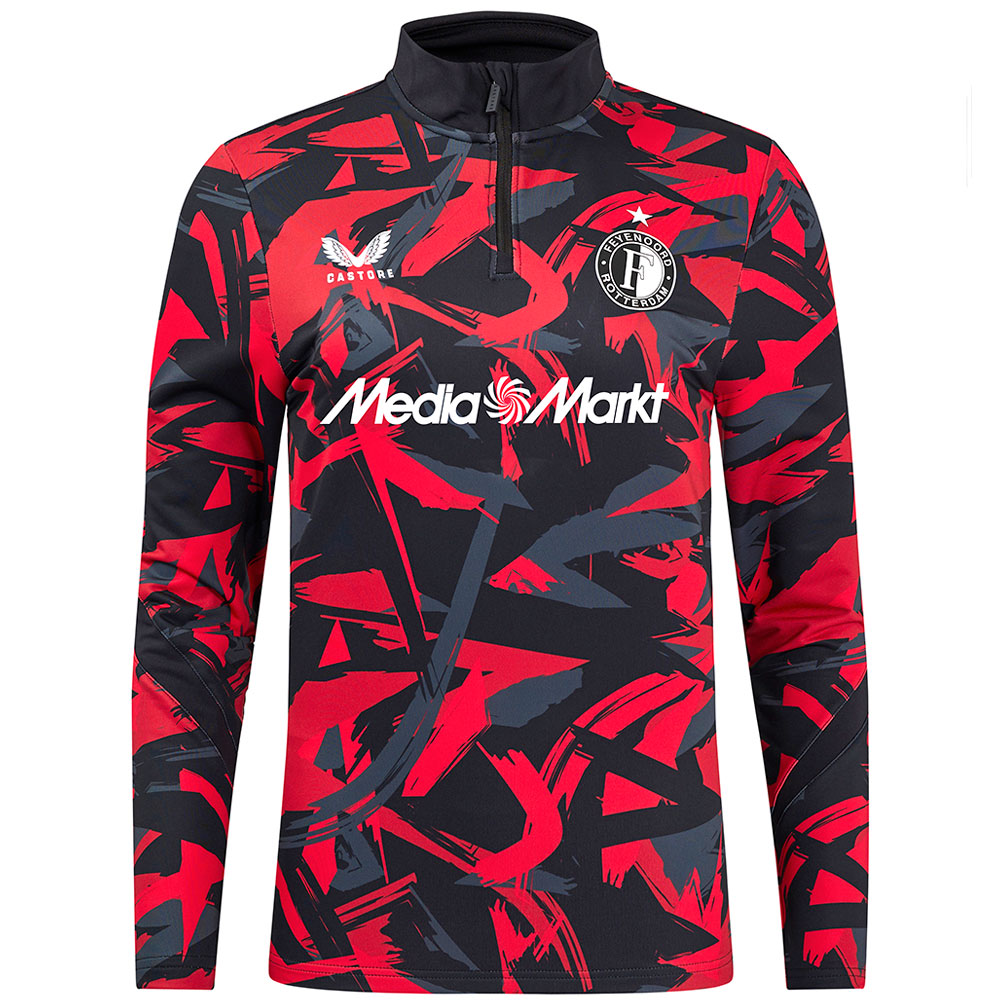 Castore Feyenoord Pre-Match Trainingstrui 1/4-Zip 2024-2025 Zwart Rood