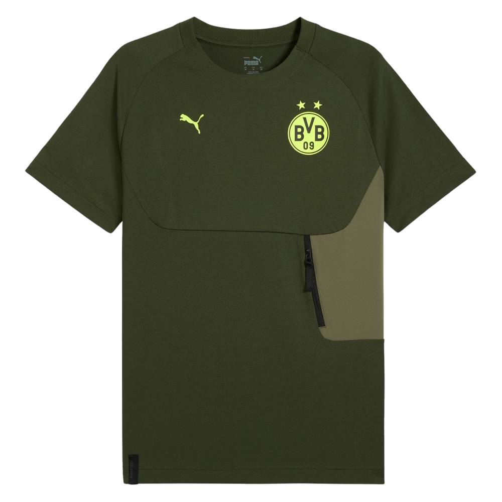 PUMA Borussia Dortmund Pumatech Pocket T-Shirt 2024-2025 Donkergroen Olijfgroen Geel