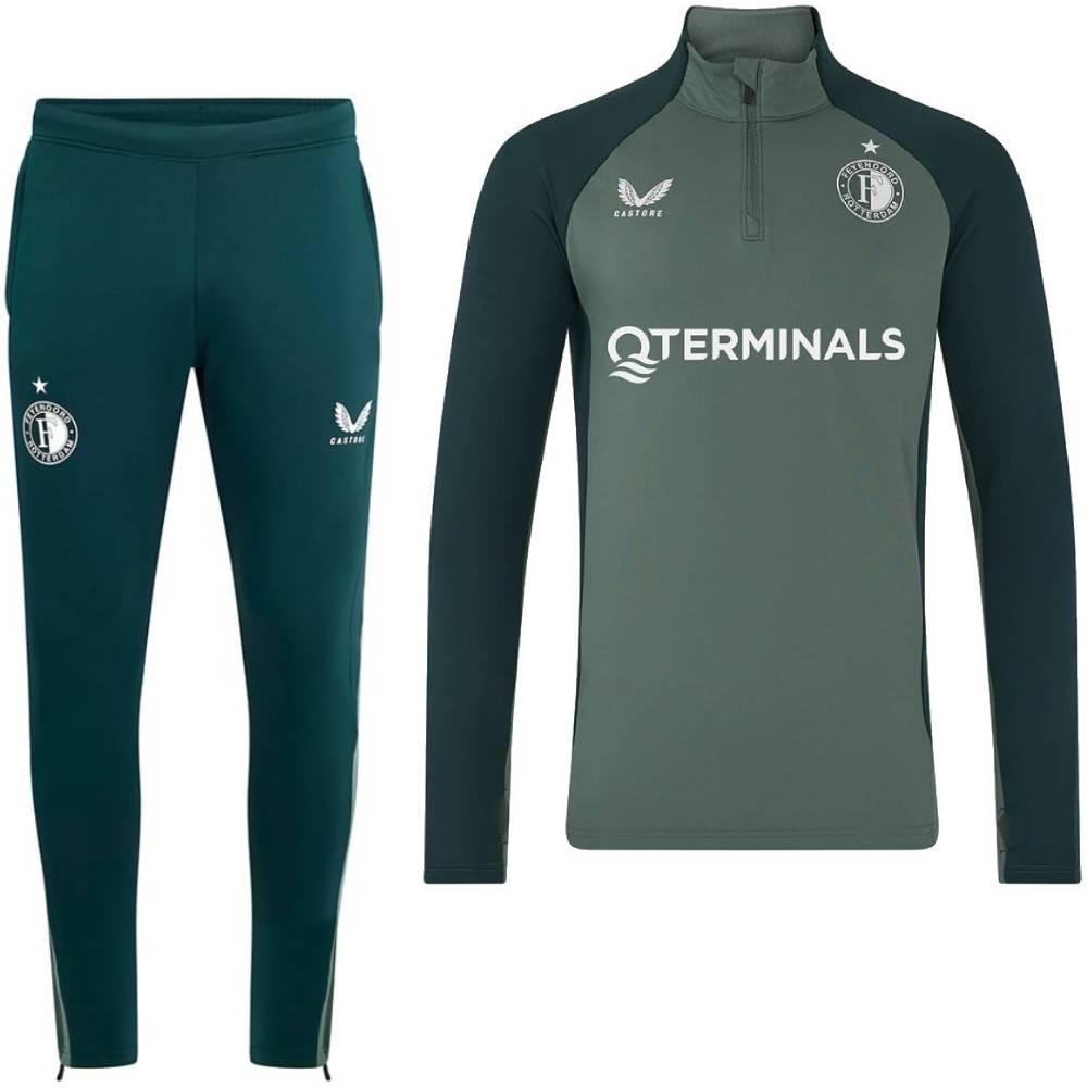 Castore Feyenoord Trainingspak 1/4-Zip 2024-2025 Donkergroen Lichtgroen