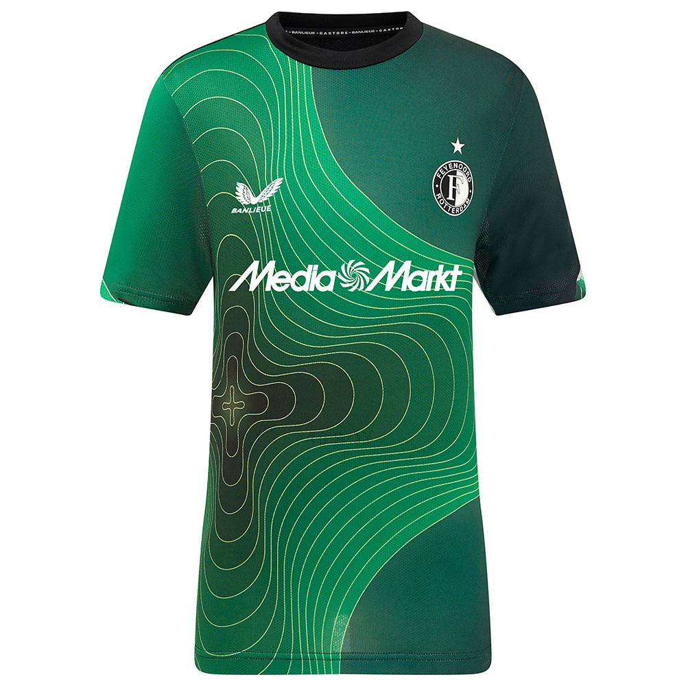 Castore Feyenoord Pre-Match Trainingsshirt 2024-2025 Kids Groen Zwart Wit