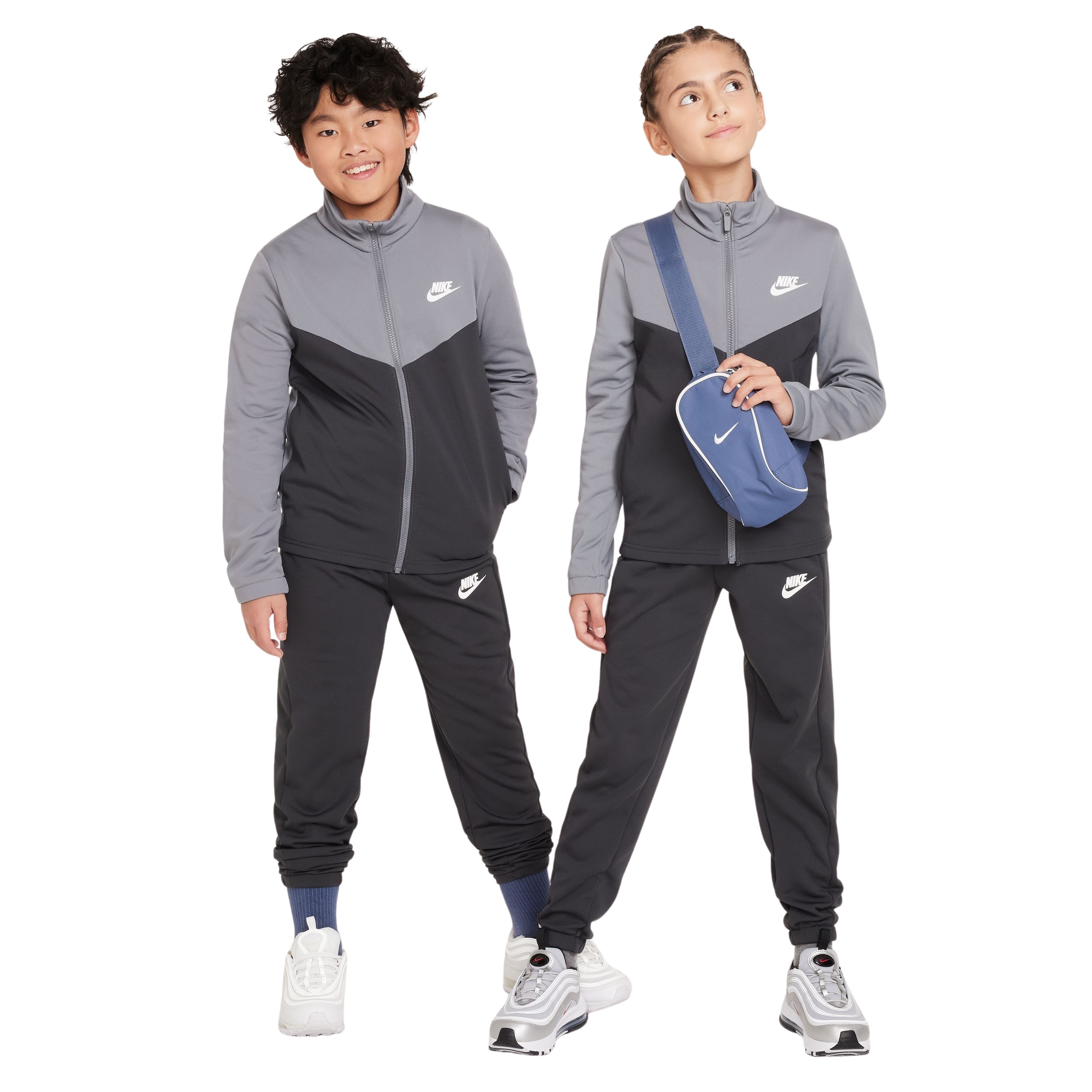 Nike Sportswear Trainingspak Full-Zip Kids Donkergrijs Grijs Wit