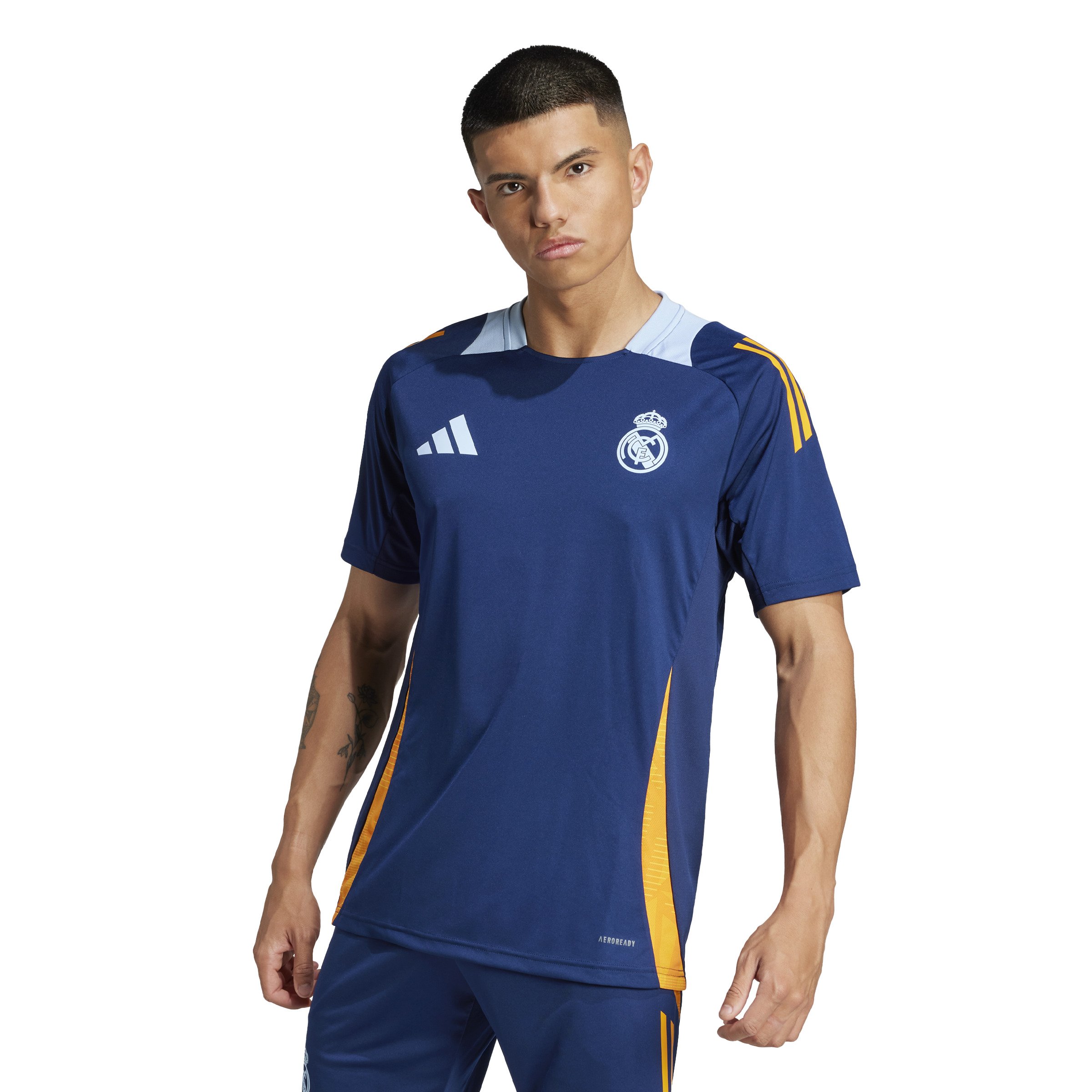 adidas Real Madrid Trainingsshirt 2024-2025 Donkerblauw Oranje Lichtblauw