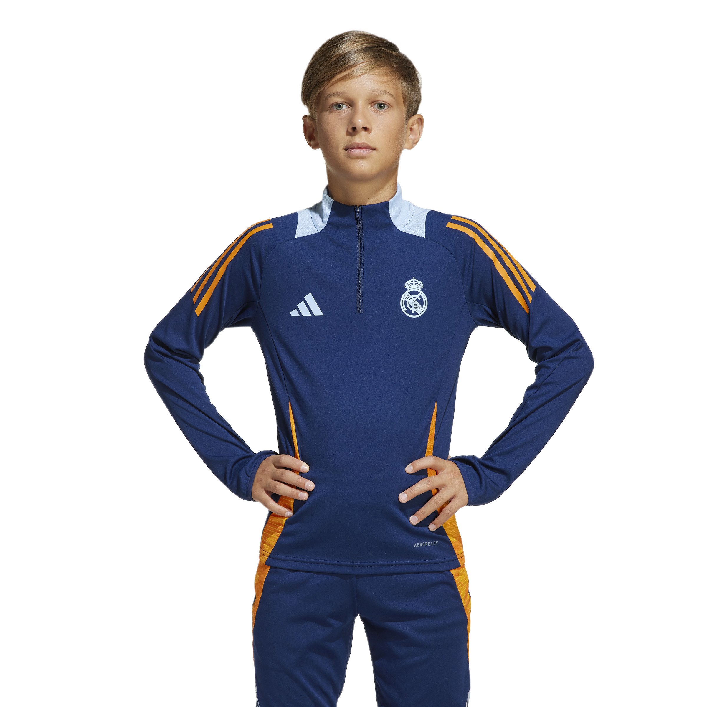 adidas Real Madrid Trainingstrui 1/4-Zip 2024-2025 Kids Donkerblauw Oranje Lichtblauw