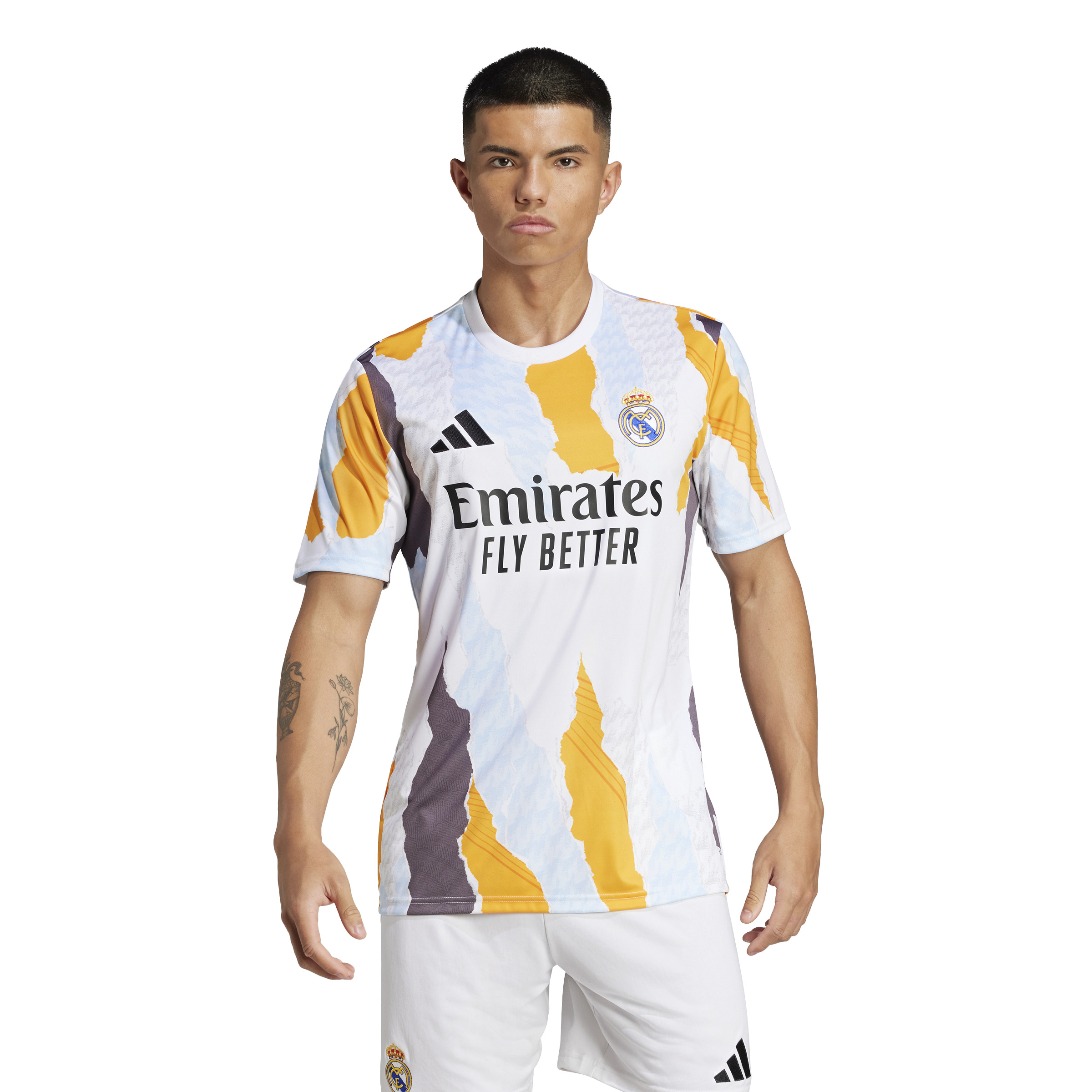 adidas Real Madrid Pre-Match Trainingsshirt 2024-2025 Wit Oranje Blauw