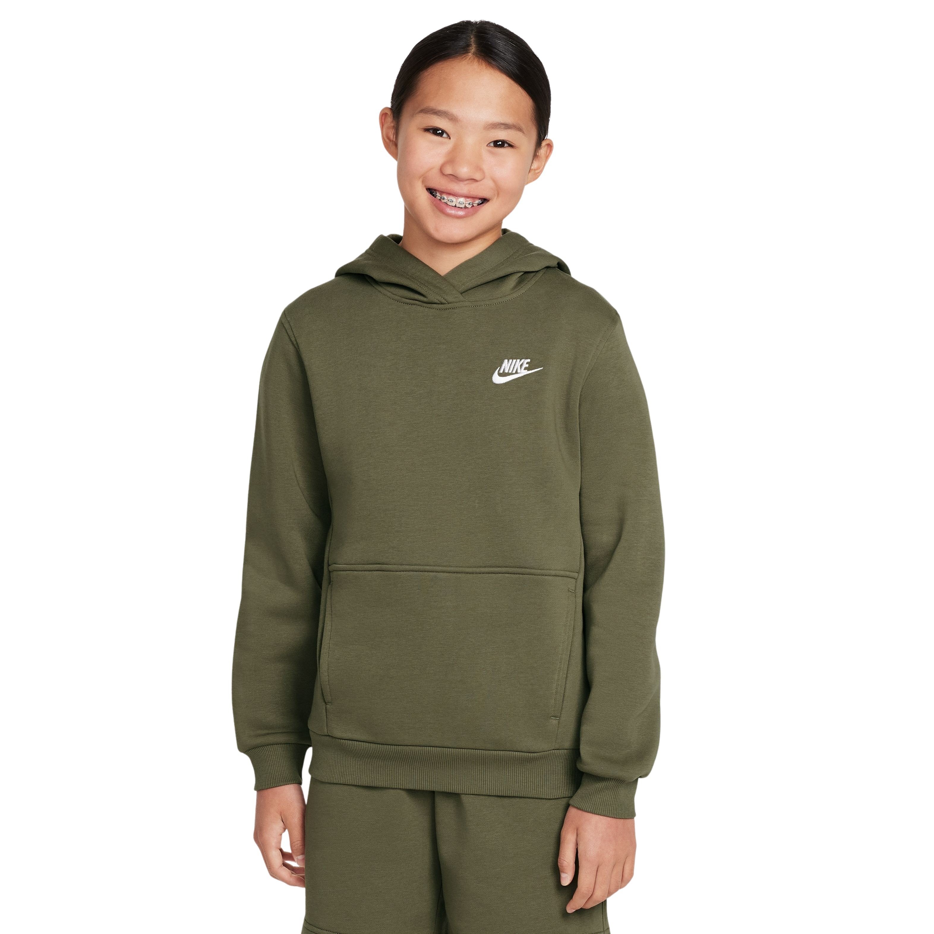 Nike Sportswear Club Fleece Hoodie Kids Olijfgroen Wit