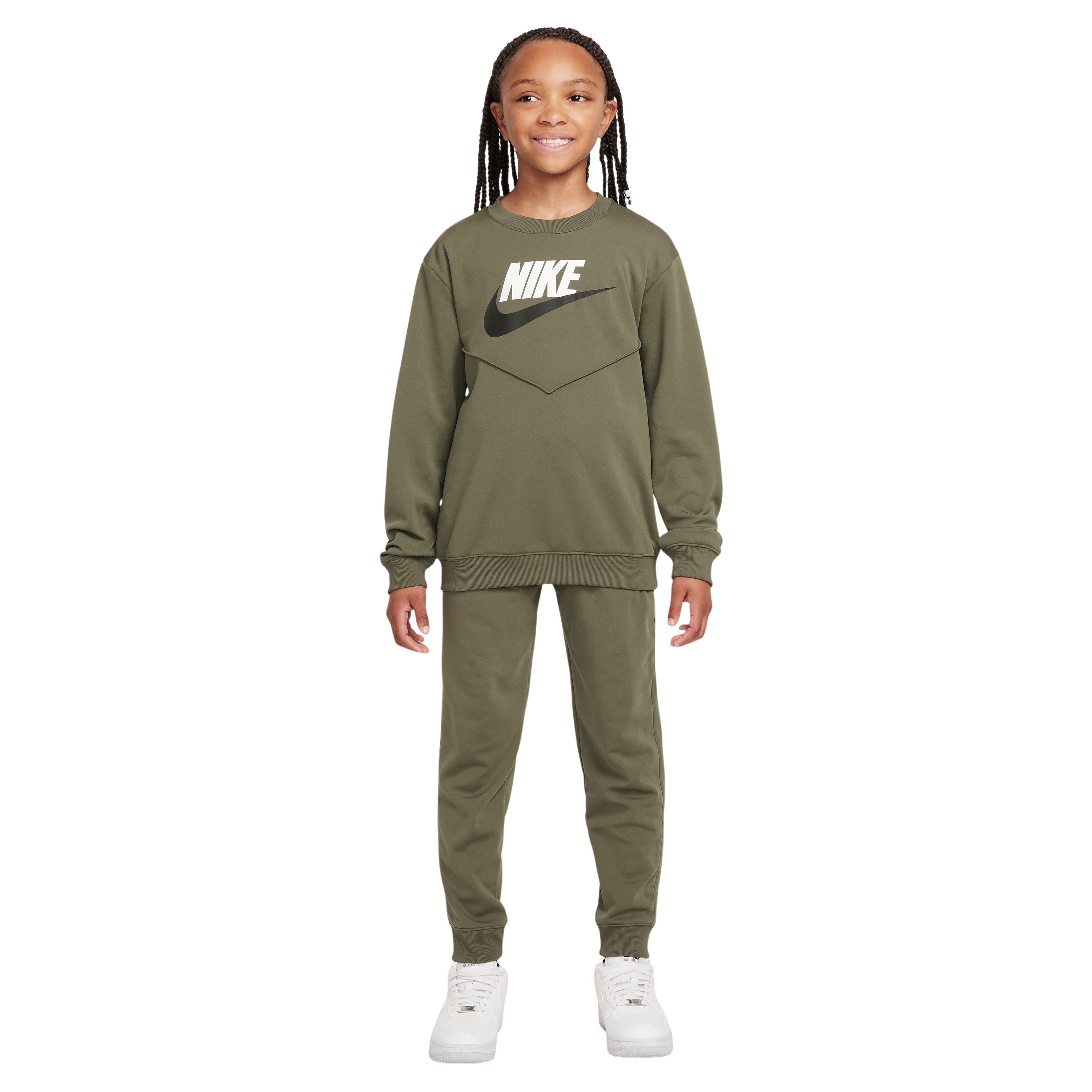 Nike Sportswear Big Logo Crew Trainingspak Kids Olijfgroen Wit