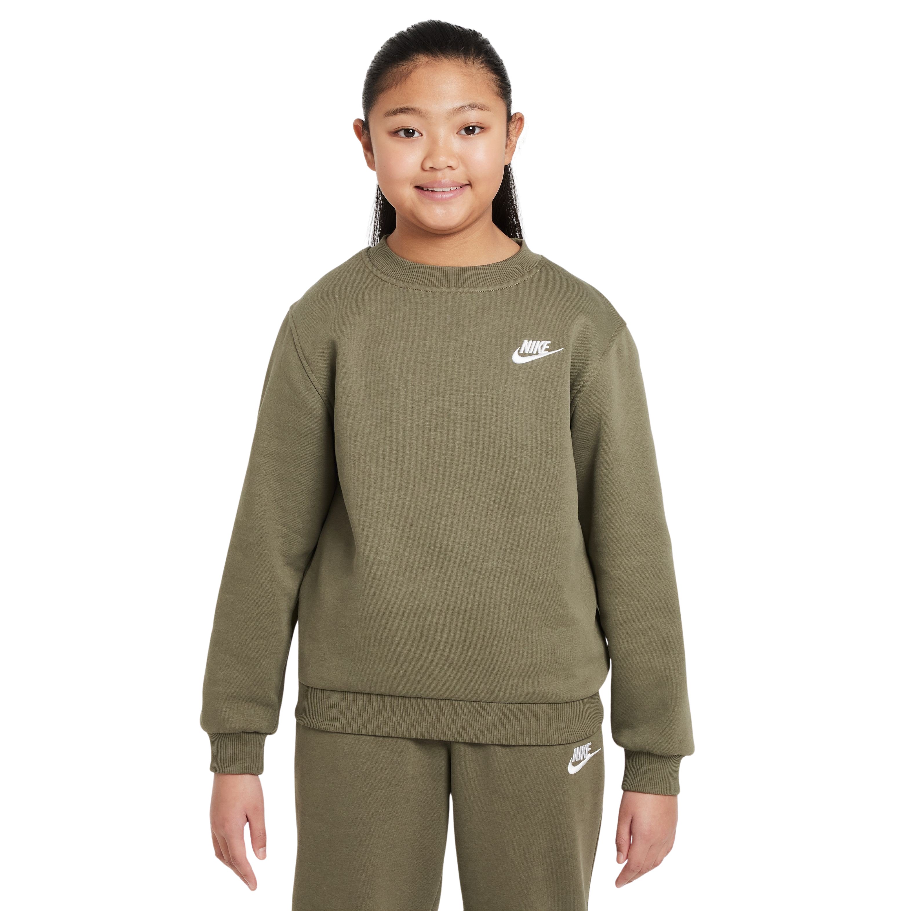 Nike Sportswear Club Fleece Crew Sweater Kids Olijfgroen Wit