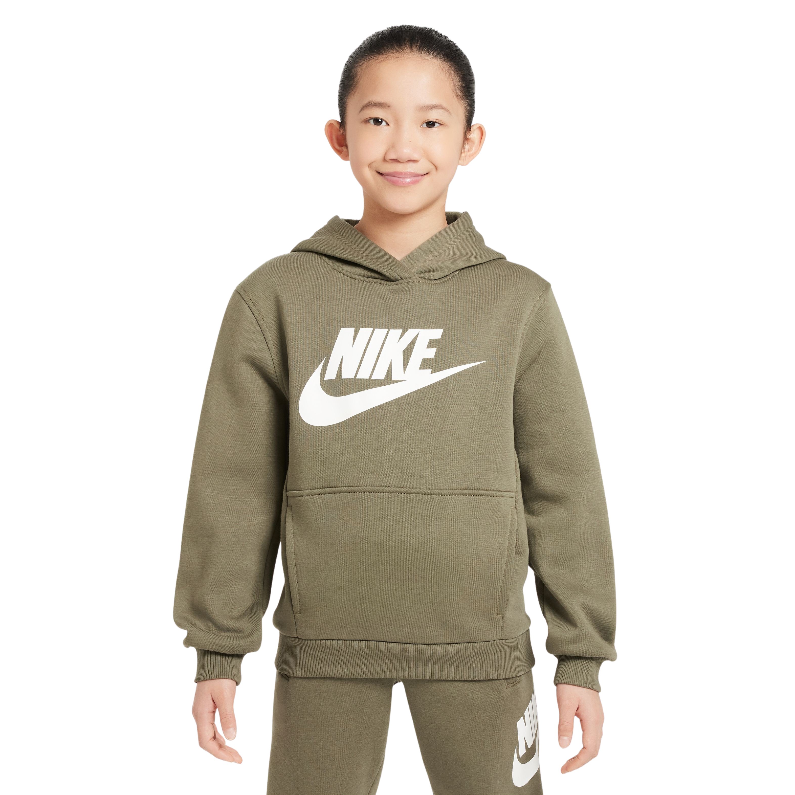 Nike Sportswear Club Big Logo Fleece Hoodie Kids Olijfgroen Wit