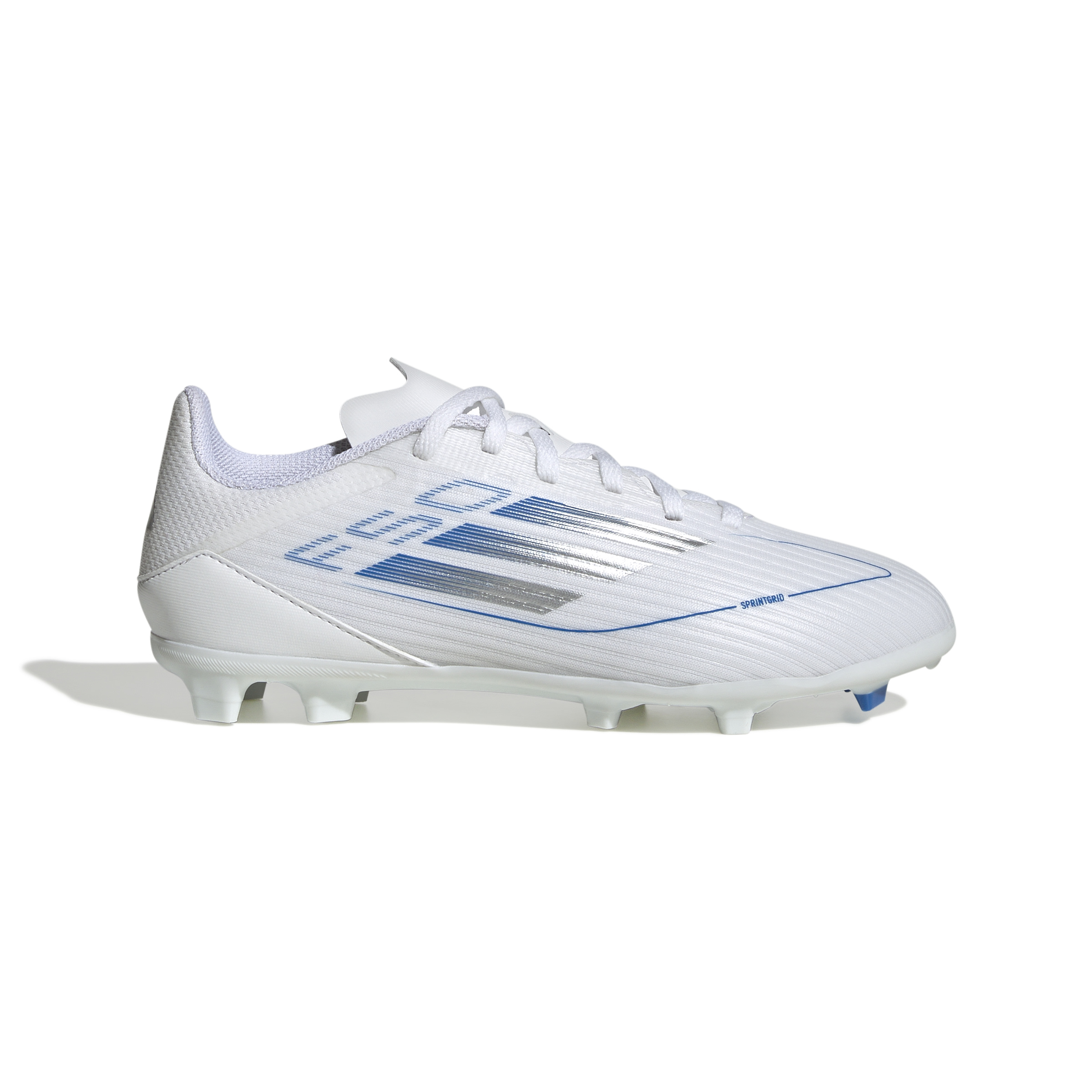 adidas F50 League Gras / Kunstgras Voetbaschoenen (MG) Kids Wit Blauw Zilver