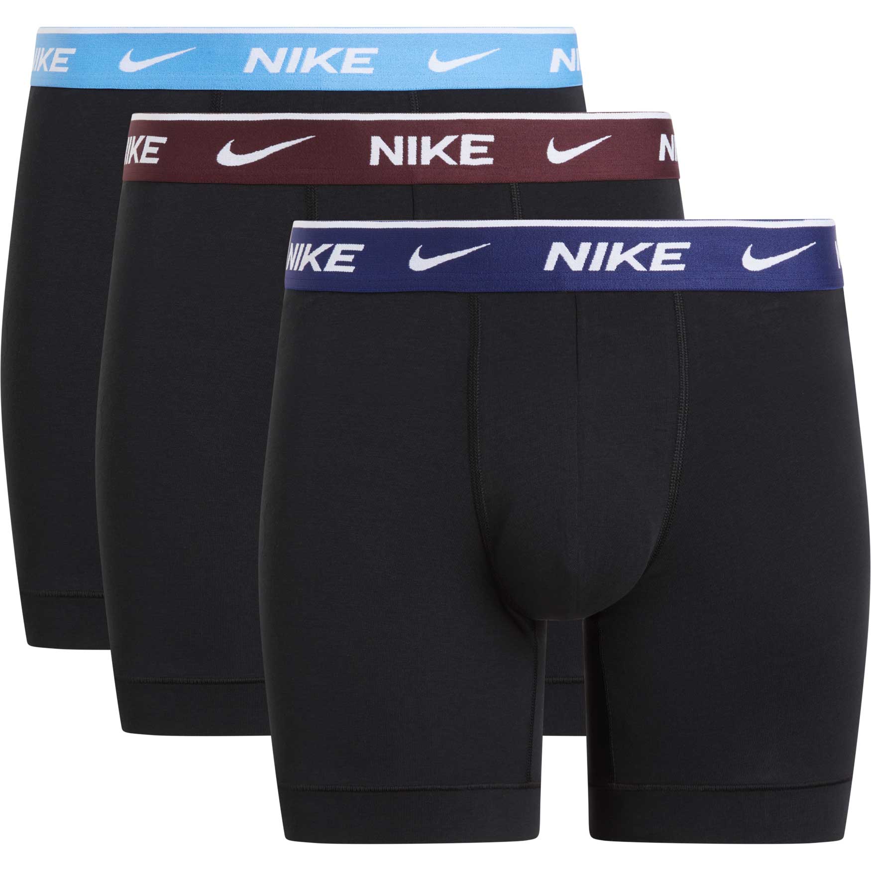 Nike Everyday Cotton Boxershort Brief 3-Pack Zwart Blauw Bordeaux Lichtblauw