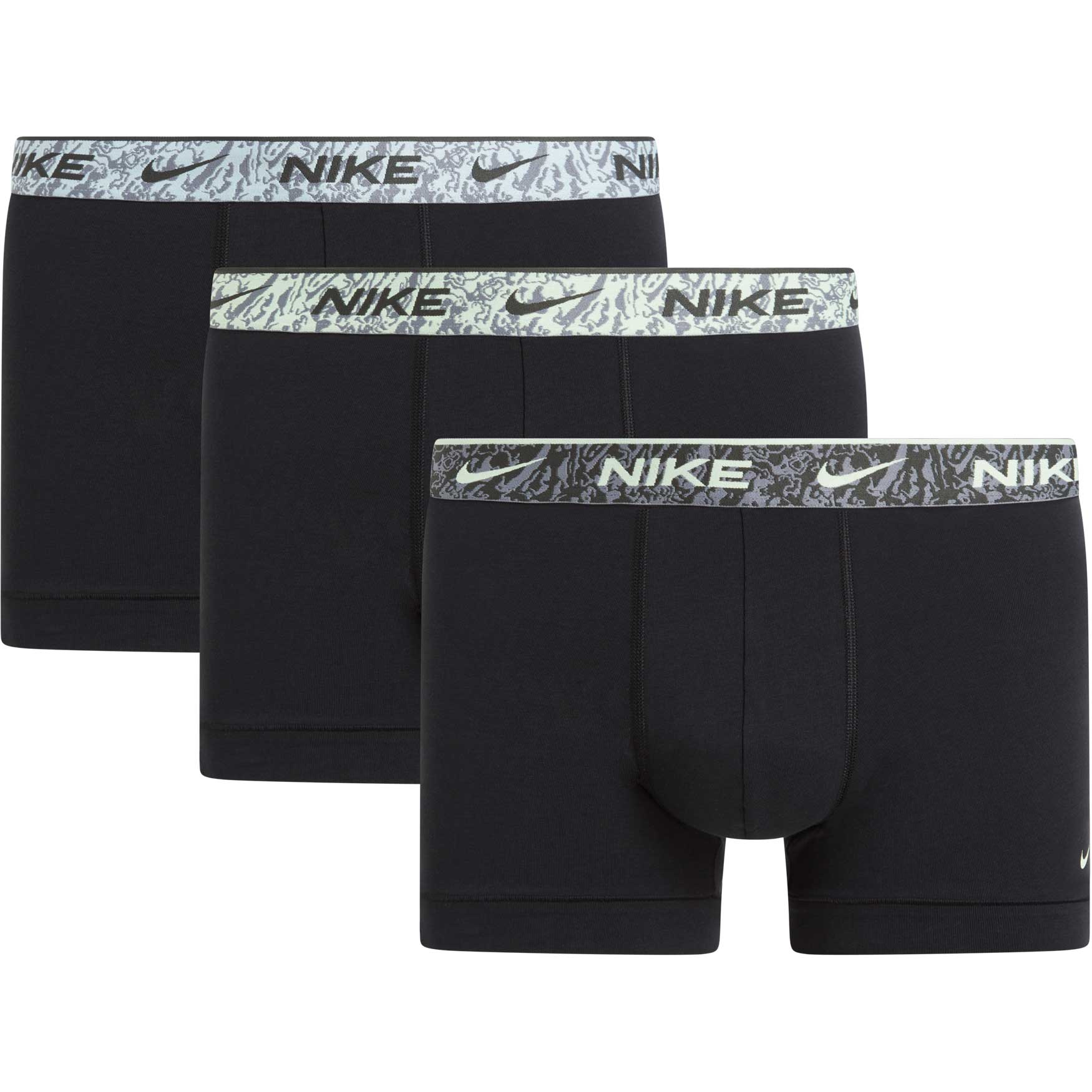 Nike Everyday Cotton Boxershort Trunk 3-Pack Zwart Grijs Lichtgroen