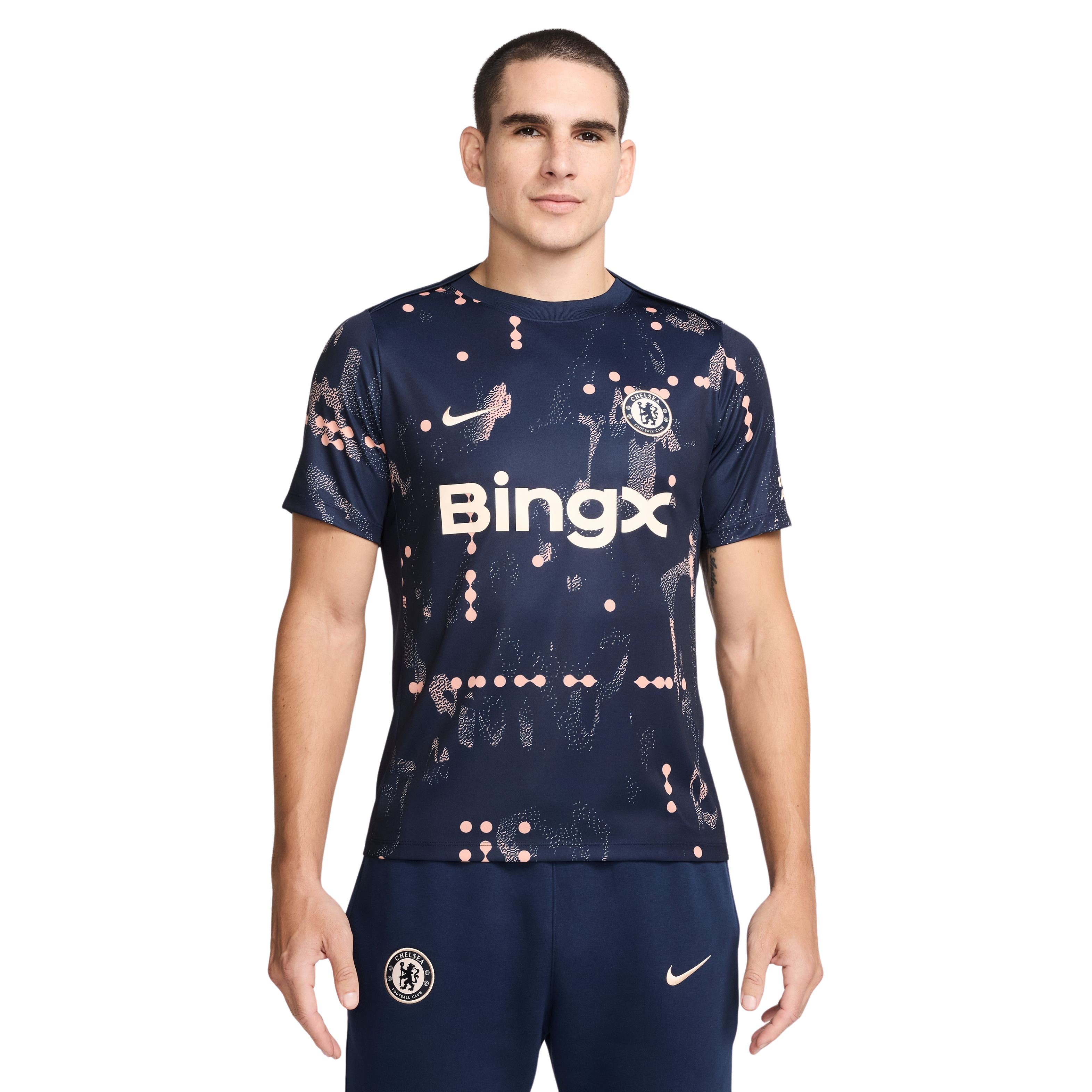 Nike Chelsea Pre-Match Trainingsshirt 2024-2025 Donkerblauw Lichtroze Goud