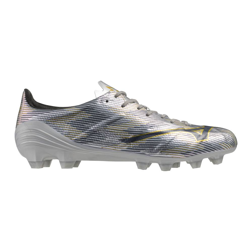 Mizuno Alpha II Pro Gras Voetbalschoenen (FG) Zilver Grijs Goud