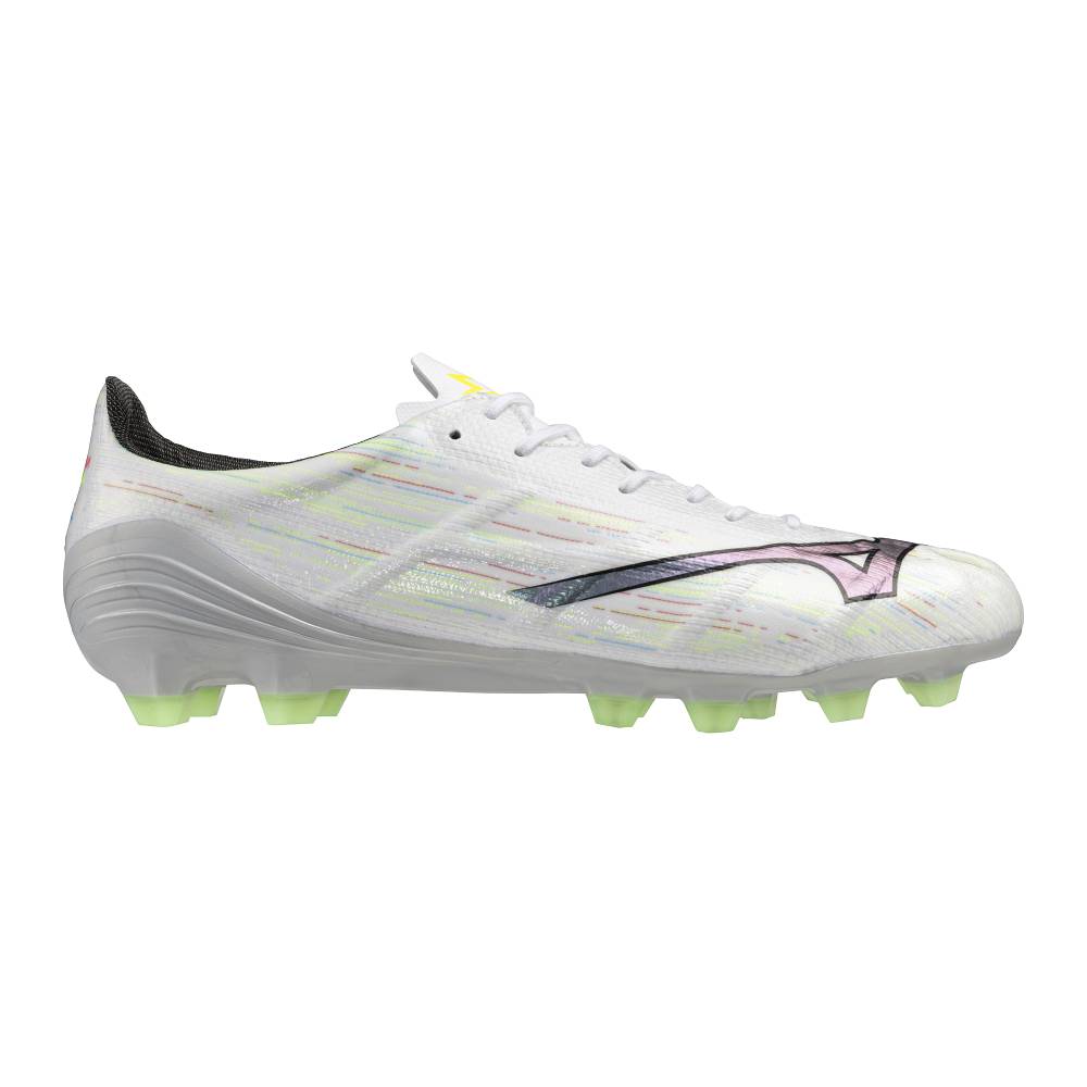 Mizuno Alpha II Pro Gras Voetbalschoenen (FG) Zilver Neongeel Zwart