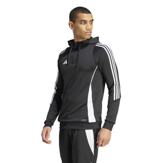 Haut d'entraînement à capuche adidas Tiro 24 1/4-Zip noir et blanc