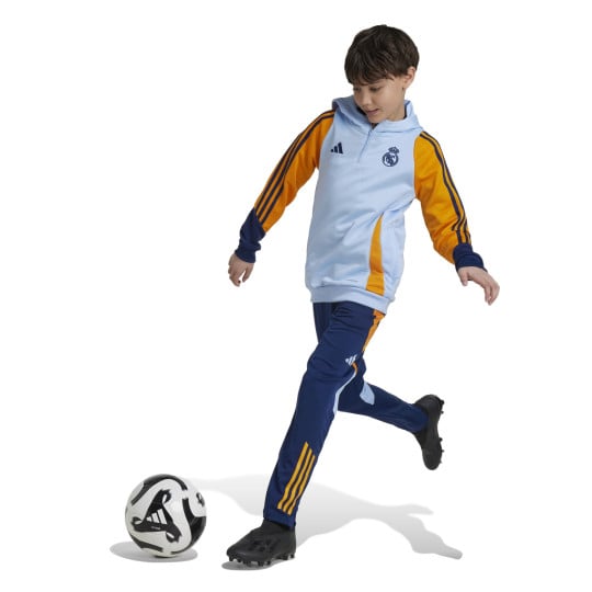 adidas Real Madrid Track Survêtement Sweat à Capuche 2024-2025 Enfants Bleu Clair Bleu Foncé Jaune