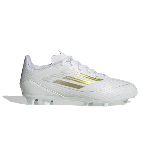 adidas F50 League Gazon Naturel Chaussures de Foot (FG) Enfants Blanc Doré