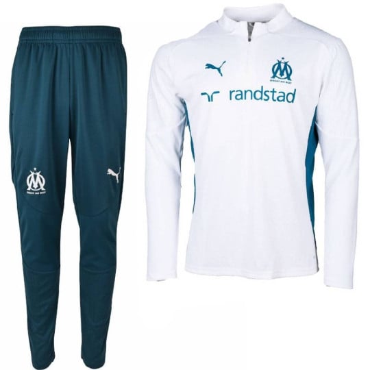 PUMA Olympique Marseille Survêtement 1/4 Zip 2024-2025 Blanc Bleu Foncé