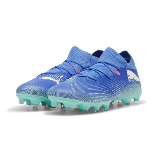 PUMA Future 7 Match Gazon Naturel Gazon Artificiel Chaussures de Foot (MG) Bleu Turquoise Blanc