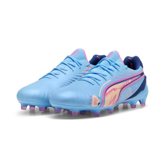 PUMA King Ultimate Gazon Naturel Gazon Artificiel Chaussures de Foot (MG) Enfants Bleu Rose Bleu