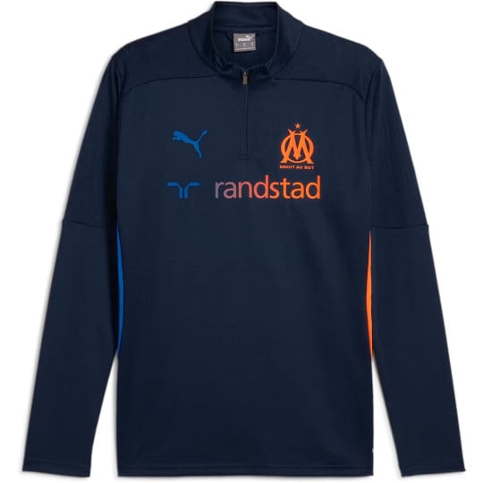 PUMA Olympique Marseille Trainingstrui 1/4 Zip 2024-2025 Donkerblauw Blauw Oranje