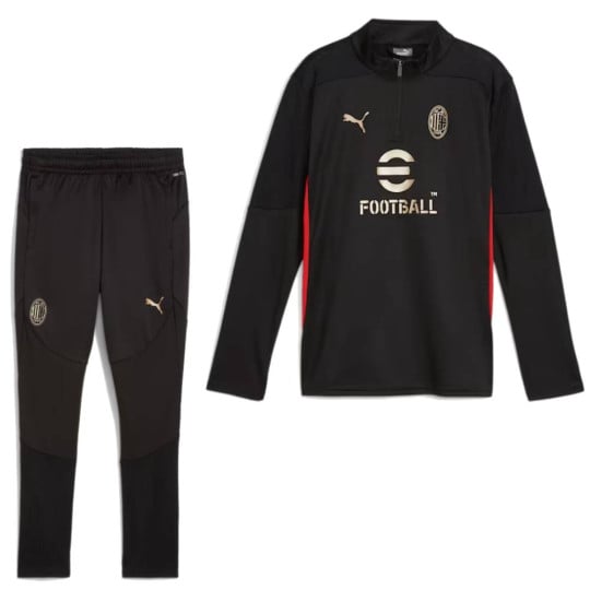 PUMA AC Milan Trainingspak 1/4-Zip 2024-2025 Kids Zwart Rood Goud