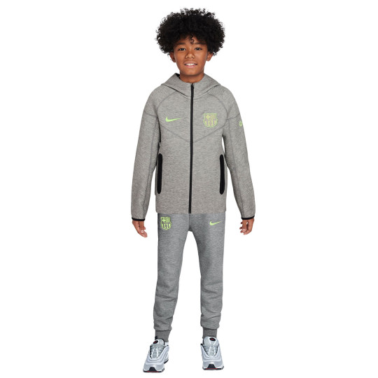 Nike FC Barcelona Tech Fleece Trainingspak 2024-2025 Kids Grijs Lichtgroen