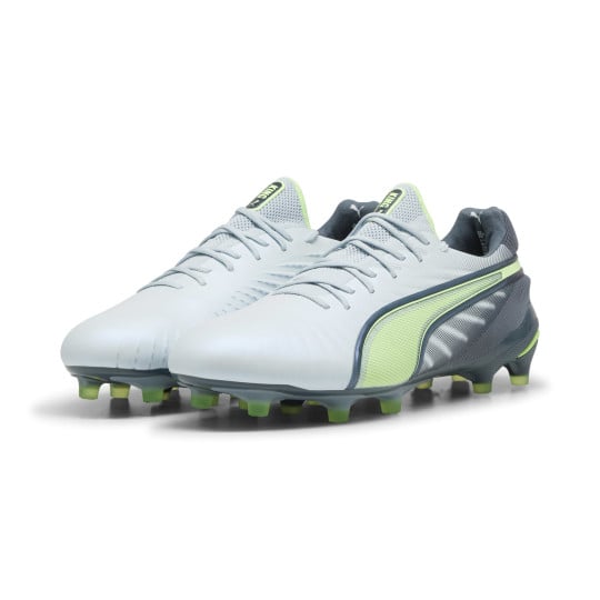 PUMA King Ultimate Gazon Naturel Gazon Artificiel Chaussures de Foot (MG) Gris Clair Gris Foncé Vert Clair