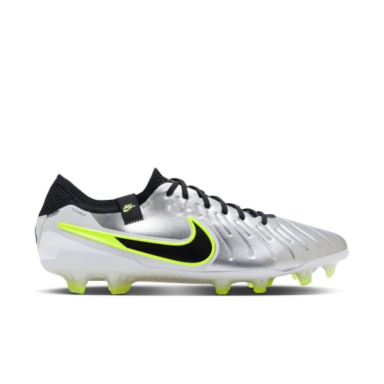 Nike Tiempo Legend 10 Elite Gazon Naturel Chaussures de Foot (FG) Argenté Noir Néon Jaune