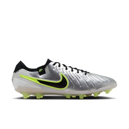 Nike Tiempo Legend 10 Elite Gazon Naturel Chaussures de Foot (FG) Argenté Noir Néon Jaune