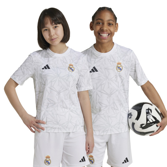 adidas Real Madrid Pre-Match Trainingsshirt 2024-2025 Kids Wit Grijs