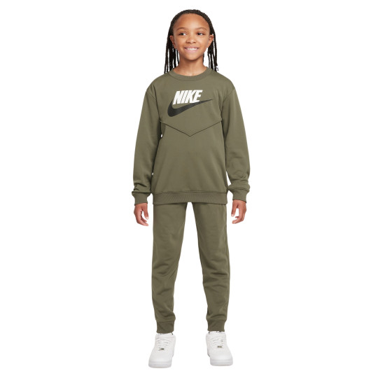 Survêtement Nike Sportswear Big Logo Crew pour enfants, vert olive et blanc