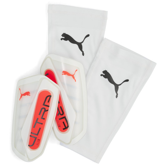 PUMA Ultra Flex Sleeve Protège-Tibias Blanc Rouge Argenté