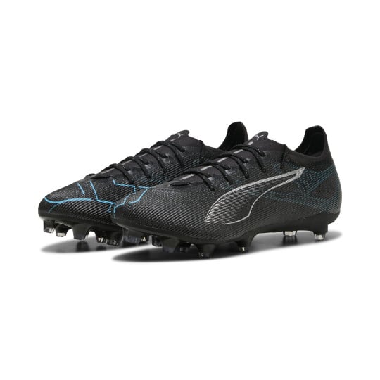 PUMA Ultra 5 Pro Gazon Naturel Chaussures de Foot (FG) Noir Argenté Bleu