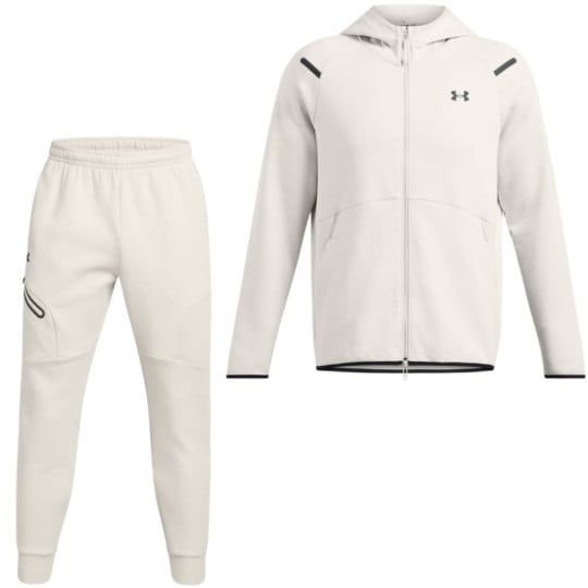 Under Armour Unstoppable Fleece Joggingpak Full-Zip Wit Zwart