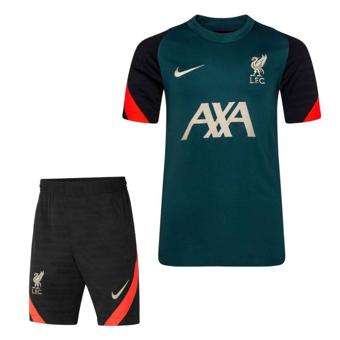 Nike Liverpool Strike Trainingsset 2021-2022 Kids Donkergroen Zwart Rood