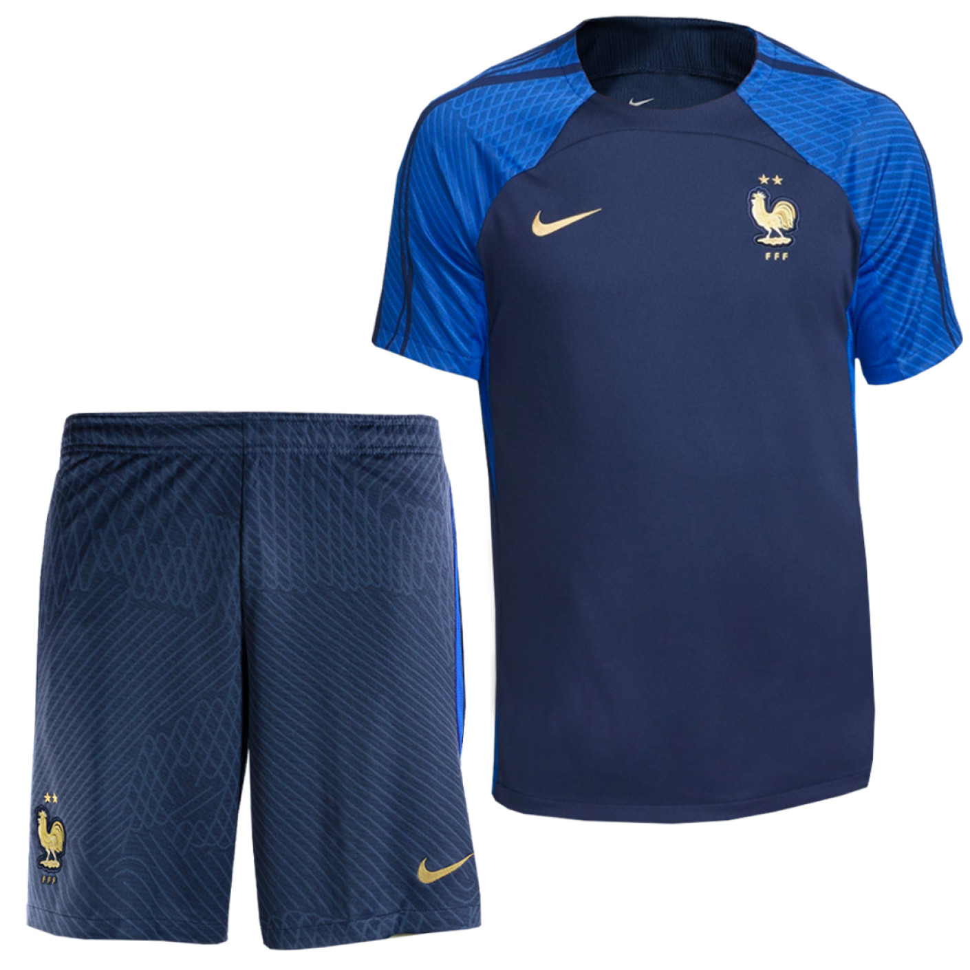 Nike Frankrijk Strike Trainingsset 2022-2024 Donkerblauw Blauw Goud